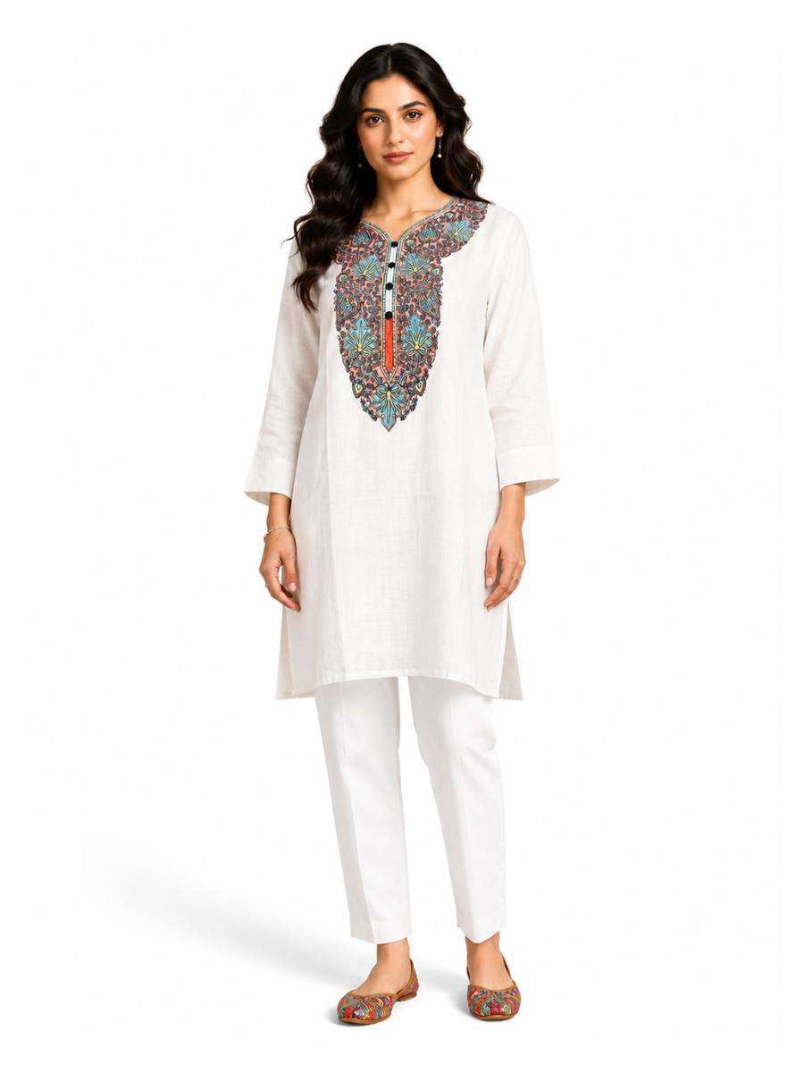 Noor : Aari embroidery summer kurti | White